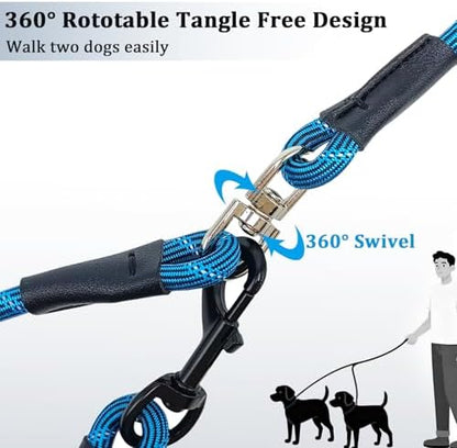 WYuZe 5 FT Double Dog Leash Detachable Rope Dual Leash for Two Dogs Blue - Image 2