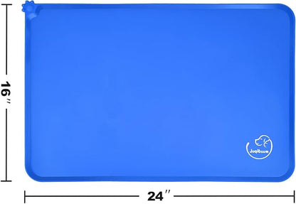 Silicone Waterproof Dog Cat Pet Feeding Mats, Non Slip, Easy Clean Pet Dog Cat Bowl Mats Placemat (24" x 16") Navy Blue