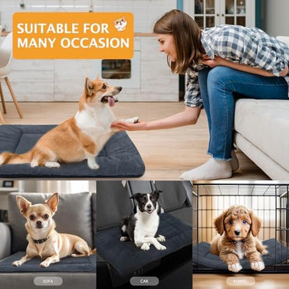 Reversible Dog Bed Mat with Plush and Corn Velvet,Soft Warm Pet Cushion, Dual Purpose Washable Sleeping Mattress Bed for Small Medium Large Dog and Cat XB004 (42"x28", Dark Grey) - Image 2