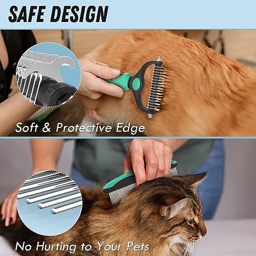 Docrok Pet Grooming Brush and Metal Comb Combo for Dogs & Cats, Green - Image 4