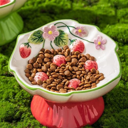 Ceramic Strawberry Raised Cat Bowl – Elevated Cat Food Bowl for Anti Vomit, Spine Protection & Whisker Friendly, Cute Tilted Bowl for Indoor Cats, Flat-Faced Cats (Red) - Image 6