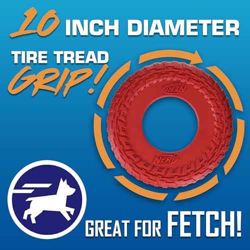 Nerf Dog Tire Flyer Dog Toy Gift Set, 10 Inch Flying Disc Dog Fetch Toys, Rubber Dog Toy for Medium Dogs and Large Dogs, Red, Translucent Green and Translucent Blue, 3 Count - Image 2