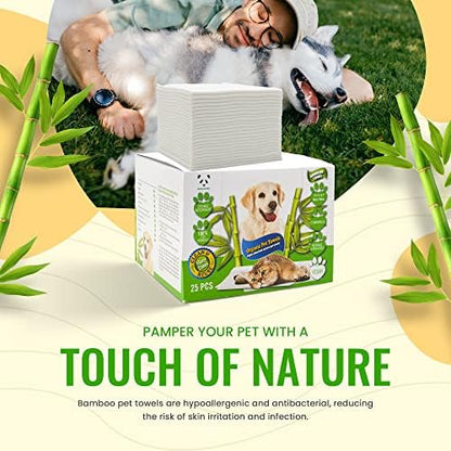 Bamboo Pet Towel 25 PCS - Reusable Bamboo Paper Towels for Dogs, Cats and Other Pets are Machine Washable Up to 5 Times | Disposable Pet Wipes for Drying and Cleaning Dirty Pets - Image 4
