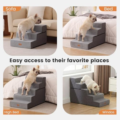 Gardner Pet Dog Stairs for Small Dogs 14" H, 3-Step Extra Wide Dog Steps for Bed, Pet Stairs for Bed and Couch with Durable Non-Slip Waterproof Fabric Cover and Soft Foam, Grey - Image 6
