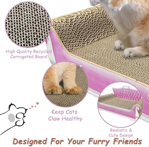 Luxury Cardboard Cat Scratcher Sofa Bed, Couch Shaped Scratching Board with Catnip, Scratcher for Indoor Cats, Large Pink - Image 2