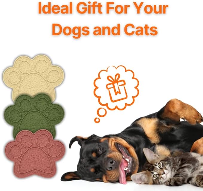 Lick Mat for Dogs & Cats 2 Pack, DOOGUES Slow Feeder Mat for Anxiety Relief, Non-Slip Suction Cups, Spread with Peanut Butter, Yoghurt, or Treats, Suitable for Small and Medium Pets (Green & Beige)