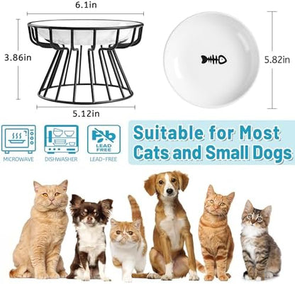Cat Bowls, Elevated Cat Bowl, Raised Ceramic Dish with Metal Stand, Pet Water or Food Feeding Station for Indoor Cats, Kitten, Puppies and Small Dogs, Dishwasher Safe - Image 3