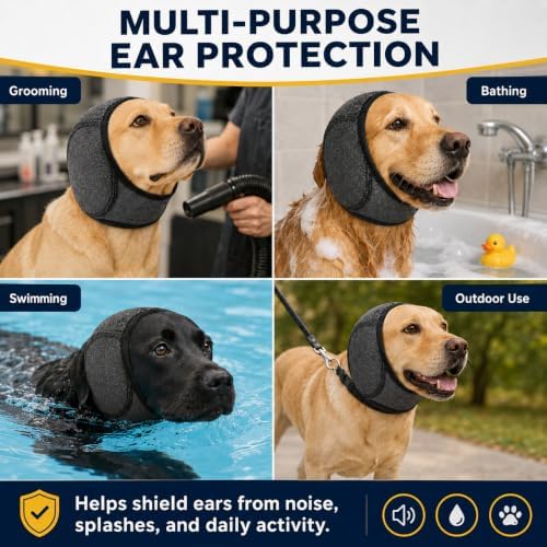 Dog Ear Muffs Noise Protection, Adjustable Dog Ear Wrap Calming Hoodie, No Shake Ear Covers for Thunder, Vacuum, Grooming & Bathing, Polyester Noise Reduction Padding with Elastic Strap(Black,M) - Image 6