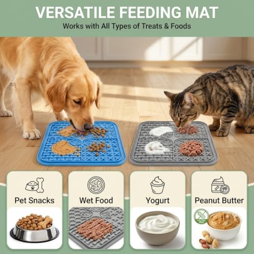 Lick Mat for Dogs & Cats 5 PCS Set 2 Slow Feeder Lick Mats with Suction Cups, Cat Strip Feeder, Scraper & Brush, Dog Lick Mat for Anxiety Relief & Peanut Butter Pad for Grooming & Boredom - Image 4