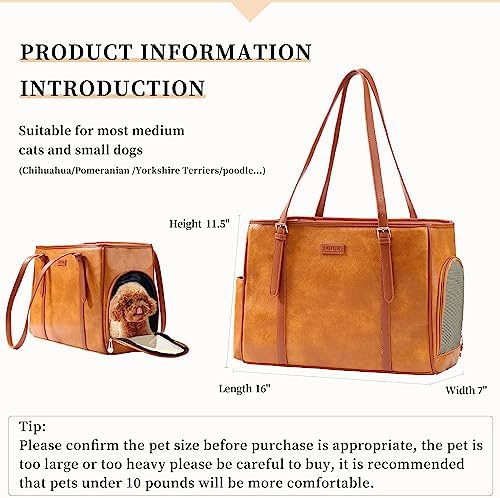 Lasaviin Fashion Dog Purse Pet Carrier Leather Bag for Small Dogs Cats Puppy, Portable Tote Bag Airline Approved Soft-Sided Carriers (Brown) - Image 2