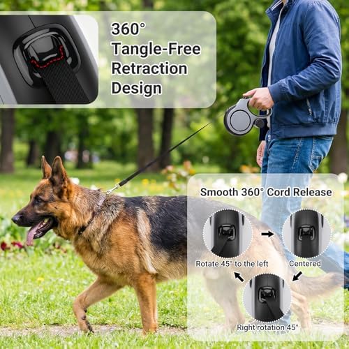 Segarty 26 Ft Walking Lead with Poop Bag Holder for Dog 66 lbs - 110 lbs, 8m Dog Leash Retractable with Anti-Slip Handle & One-Handed Brake Pause Lock, 360°Tangle-Free Leash for Pet Outside Activities - Image 5