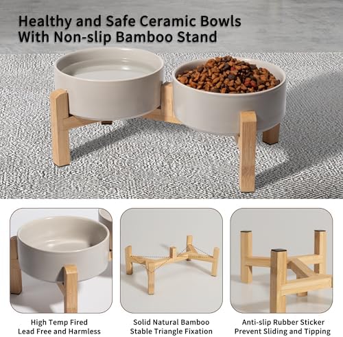 Elevated Ceramic Dog Bowl, 2 Cups Dog Food and Water Bowl Set with Stand - Image 3