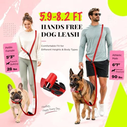 Hands Free Dog Leash, 5.9-8.2ft Multifunctional Crossbody Rope with Explosion-Proof Handle and Adjustable Training Hands Free Leash for Medium Dog Walking Running Hiking Travel Red - Image 3