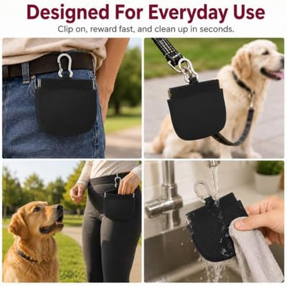 Silicone Dog Treat Pouch for Pet Training One-Hand Access One Cup Silicone Treat Bag with Pull Tab and Auto Closing Lid Treat Pouches for Leash(Color: Black) - Image 7