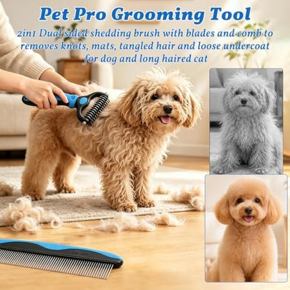 Dog Brush for Shedding - Undercoat Rake for Dogs Deshedding Brush Double-Sided Dematting Comb Pet Pro Grooming Tool Removes Knots Mats Tangled Hair - Image 6