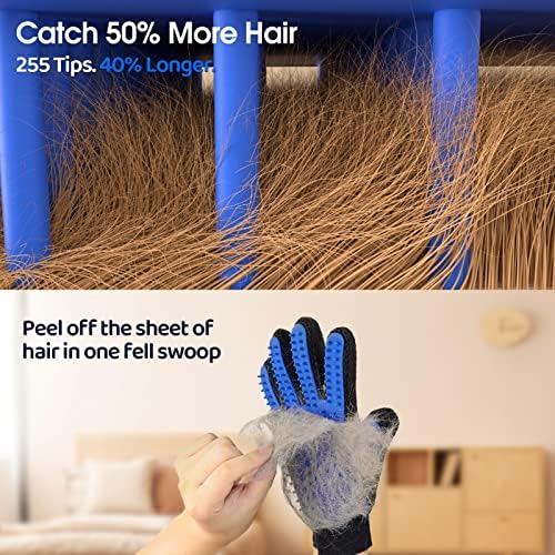 Pet Hair Removal Glove with 255 Silicone Tips for Dogs & Cats, Right Blue - Image 2