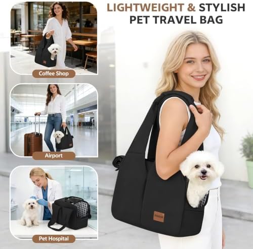 Dog Purse Carrier for Small Dogs and Cats, Soft-Sided Pet Tote Bag with 6 Large Pockets, Collapsible Travel Puppy Carrier, Fits Pets up to 13 lbs (Black, 15.7" L x 8" W x 11.8" H) - Image 6