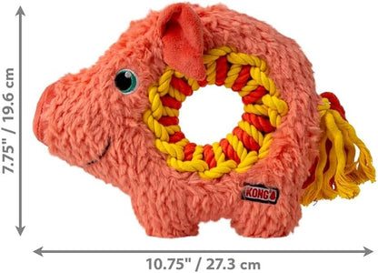 KONG Ringaroos - Interactive Rope Ring Dog Toy with Plush Squeaker - for Fetch, Tug & Cuddle - for Medium Sized Dogs (Orange Pig)