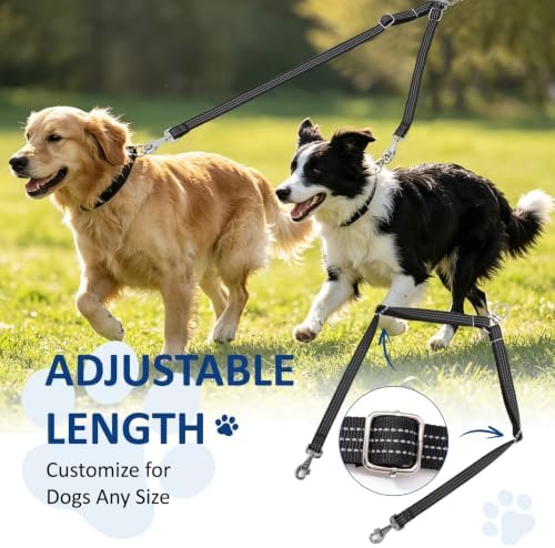 Double Dog Leash Coupler,No Tangle Dog Leashes Connector,Two Dogs Lead Splitter,Reflective Dual Lead Adjustable Length to Fit All Sized Breeds,Walking Training for 2 Dogs (Blue, Heavy：Dogs 30+ lbs) - Image 2