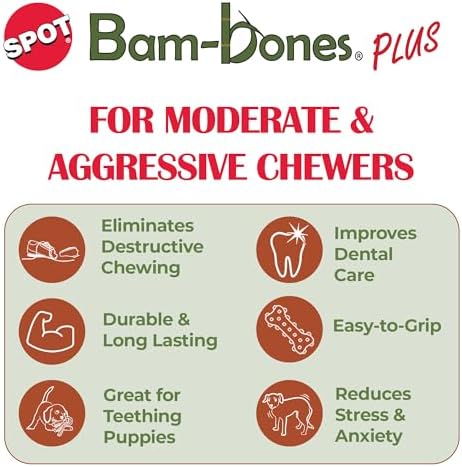SPOT Bam-Bones Plus T-Bone Dog Chew Toy, Bamboo Fiber & Nylon, Chicken Flavor, Durable Non-Splintering Chew for Moderate to Aggressive Chewers, Dogs 30-60 lbs, 6 Inch - Image 3
