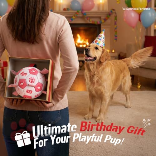 QDAN Dog Birthday Toys, Pink Soccer Ball with Straps, Interactive Tug of War Toy, Puppy Birthday Gifts, Water Toy, Durable Dog Balls for Medium Large (8 Inch) - Image 4