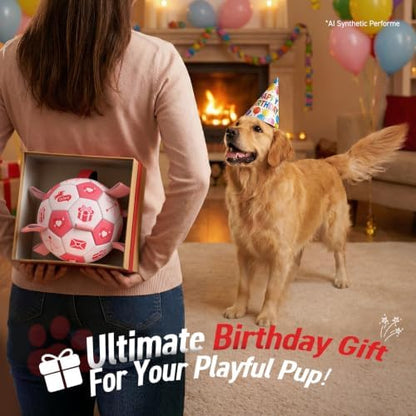 QDAN Dog Birthday Toys, Pink Soccer Ball with Straps, Interactive Tug of War Toy, Puppy Birthday Gifts, Water Toy, Durable Dog Balls for Medium Large (8 Inch) - Image 4