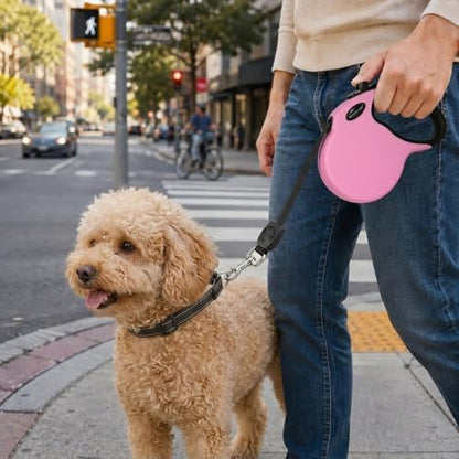 Small 13 FT Retractable Dog Leash – Hands-Free Adjustable Leash for Dogs Up to 22lbs, Tangle-Free Nylon with Ergonomic Grip for Walking, Training & Outdoor Safety Pink S - Image 2