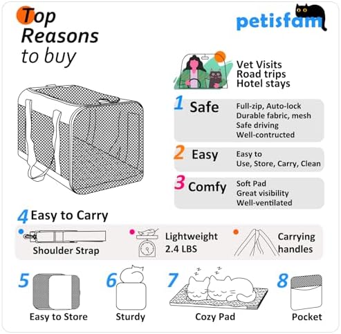 Soft Pet Carrier for Large and Medium Cats, 2 Kitties, Small Dogs. Easy to Get Cat in, Great for Cats that Don't Like Carriers (Blue) - Image 6