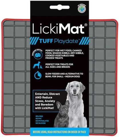 LickiMat Tuff Playdate Slow Feeder Lick Mat for Dogs, Red, Boredom Aid by LICKIMAT