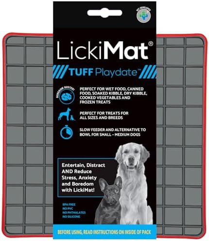 LickiMat Tuff Playdate Slow Feeder Lick Mat for Dogs, Red, Boredom Aid by LICKIMAT