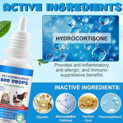 2PCS Ear Infection Treatment Drops for Dogs & Cats, Ear Cleaner Solution Drops for Dogs & Cats with 1% Hydrocortisone Soothing Yeast Infection, Itchy Ear Relief, Treats Ear Infections for Dogs - 60ml - Image 2