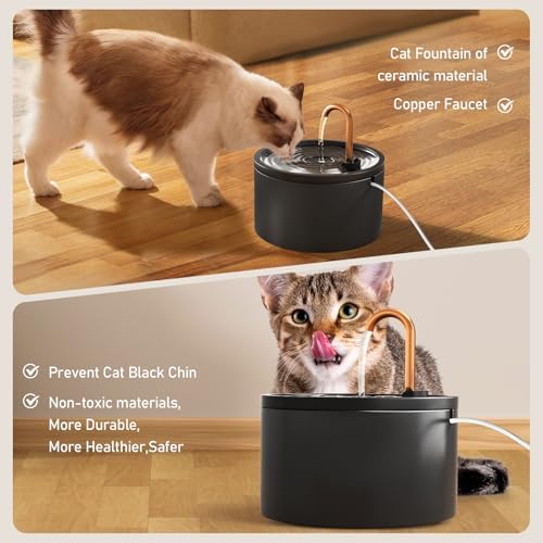 DOOOB Ceramic Cat Water Fountain, Ceramic Cat Fountain with Copper Spout - Image 4