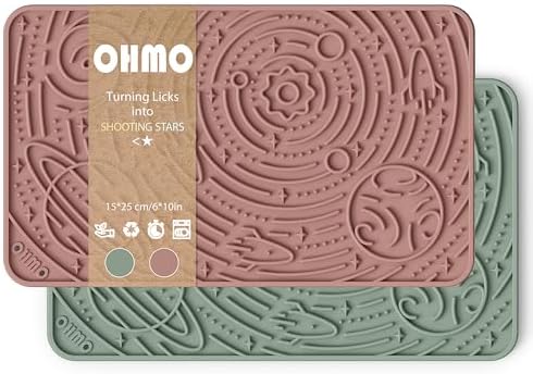 OHMO Lick Mat for Dogs&Cats, Space Pattern, 6×10", 2pcs, Sage Green&Coral by OHMO