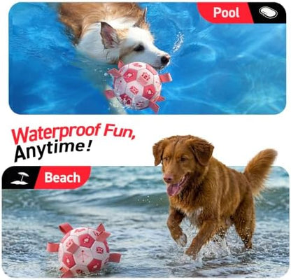 QDAN Dog Birthday Toys, Pink Soccer Ball with Straps, Interactive Tug of War Toy, Puppy Birthday Gifts, Water Toy, Durable Dog Balls for Medium Large (8 Inch) - Image 3