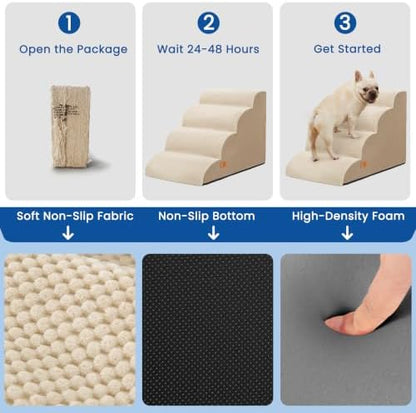 Dog Steps for Bed and Couch, Pet Stairs for Small Dogs and Cats, Khaki - Image 6