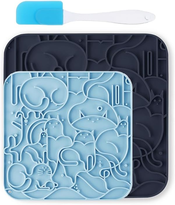 VI-FA Dog & Cat Lick Mat, Slow Feeder Pad with Suction Cups, Anxiety Relief for Bath Grooming Training (2 Pack, Blue) by VI-FA