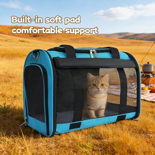 TWDEPART Cat Carrier Backpack - Multifunctional, Firm & Foldable with Roll-Up Shade, Breathable Design Includes Collapsible Bowl and Cushion (Blue) - Image 4