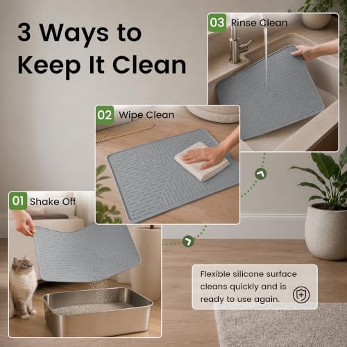 OHMO Cat Litter Mat, 23.5x16 Silicone Trapping Mat Grey - Image 6