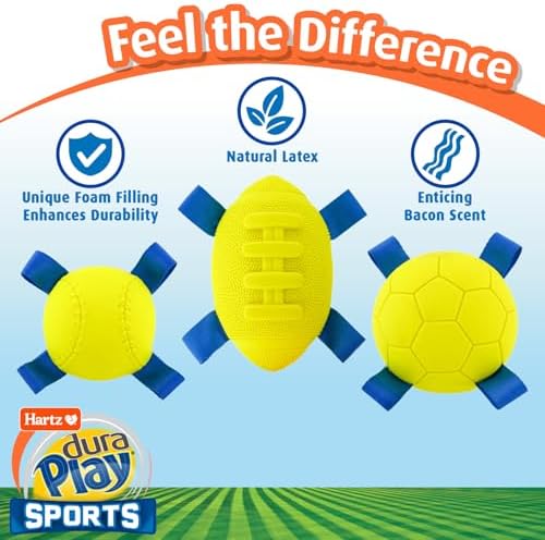 Hartz Dura Play Sports Baseball Dog Toy, Bacon Scented Squeaky Latex Yellow & Blue Toy, 1 Count - Image 5