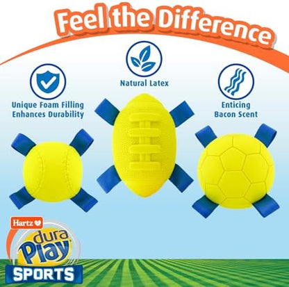 Hartz Dura Play Sports Baseball Dog Toy, Bacon Scented Squeaky Latex Yellow & Blue Toy, 1 Count - Image 5