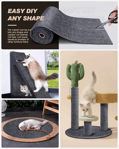 Cat Scratch Furniture Protector, Trimmable Self-Adhesive Carpet, DIY Climb Cat Scratcher Mat for Covering Cat Tower and Couch Protector from Cat Claws (78.7x15.8in Dark Gray) - Image 4