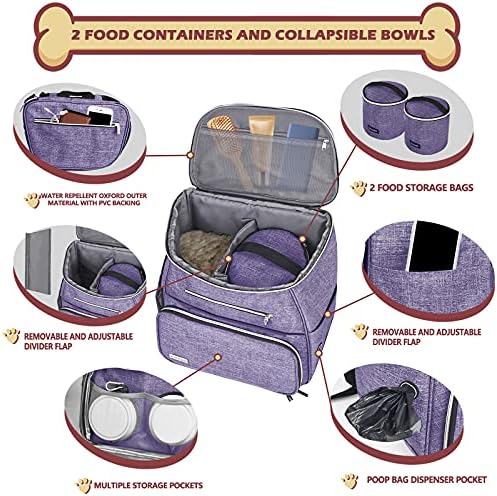 BAGLHER丨Dog Travel Bag Backpack, Airline Approved Pet Supplies Backpack, Dog Travel Bag with 2 Silicone Collapsible Bowls and 2 Food Baskets Purple - Image 2