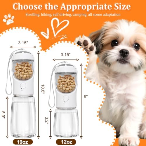 Portable Dog Water Bottle with Food Container, White, 12oz - Image 4