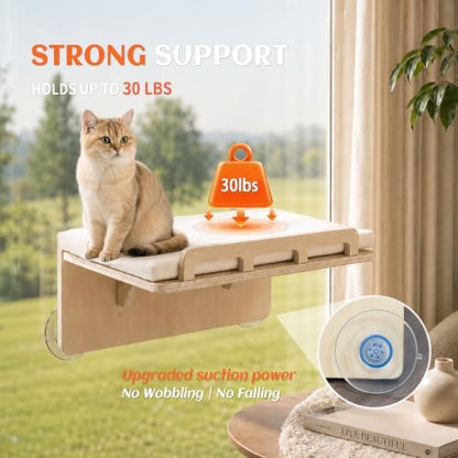 PETKARAY Cat Window Perch with Rail, Wood Hammock Window Bed for Cats - Image 3
