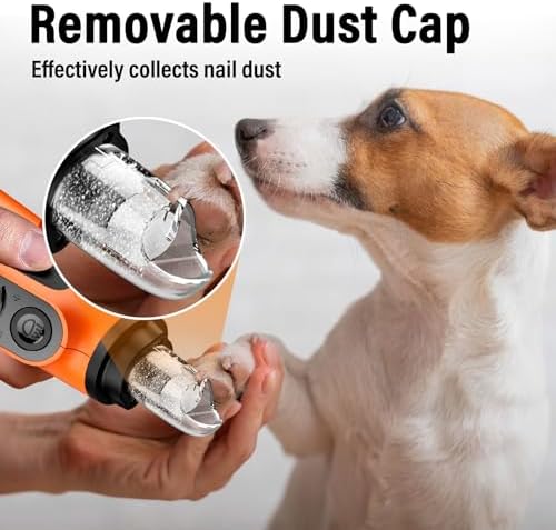 Casfuy Smart 6-Speed Dog Nail Grinder - 50% More Power Pet Nail Grinder with 2 LED Lights Quiet Rechargeable Electric Dog Nail Trimmers File Toenail Grinder for Large Medium Small Dogs & Cats(Orange) - Image 6