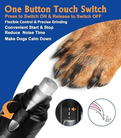 Petsaunter Dog Nail Grinder, 3 Grinding Heads, 2-Speed, LED Light, Touch-Switch, TypeC, Quiet, Low-Vibration, Dog Nail Trimmers for Large, Medium, Small Dogs & Cats with Hard/Thick Nails (U-Black) - Image 3