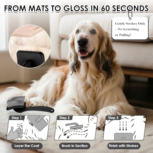 Large Dog 3 in 1 Grooming Kit, Extra Long Pin Slicker Brush, Black - Image 3