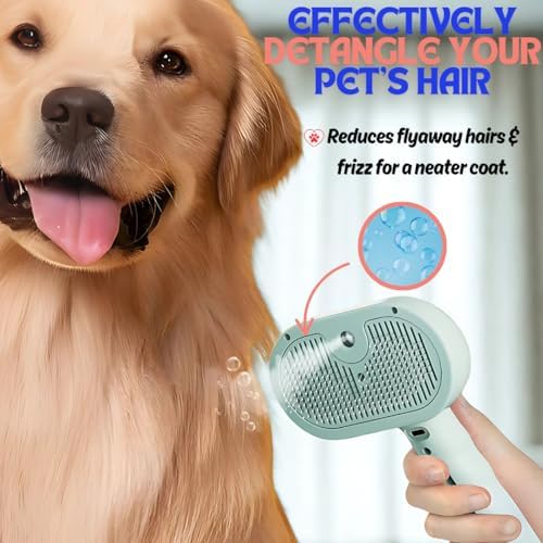 Pet Steam Brush for Cats Dogs, 3-in-1 Cat Grooming Tool with Water Spray and Quick Hair Release Button, Hair Removal Comb for Shedding, Steamy Brush (Geen) - Image 2