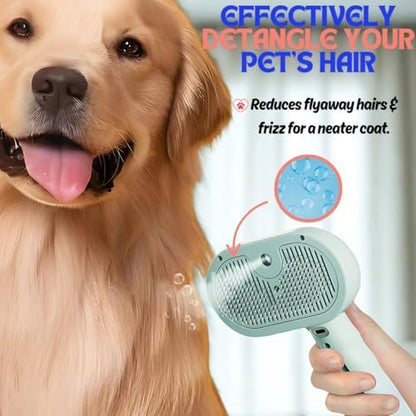 Pet Steam Brush for Cats Dogs, 3-in-1 Cat Grooming Tool with Water Spray and Quick Hair Release Button, Hair Removal Comb for Shedding, Steamy Brush (Geen) - Image 2