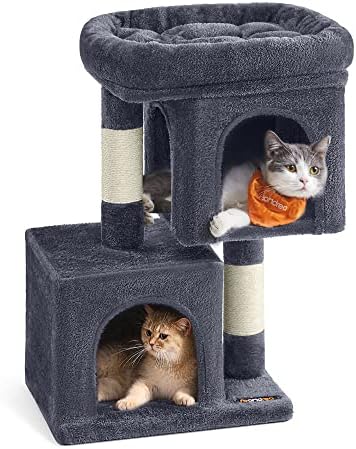 Feandrea Cat Tree, 26.4-Inch Small Cat Tower, Cute Plush Condo, Smoky Gray by FeandreabySONGMICSHOME